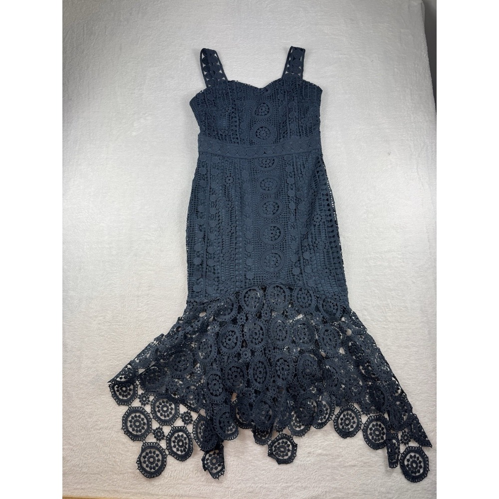 Two Sisters Dress Womens 6 Navy Embroidered Lace‎ Ruffle Flowy Preppy
